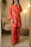 Satrangi Drip D1  Orange & Pink Stitched Lawn