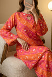 Satrangi Drip D1  Orange & Pink Stitched Lawn